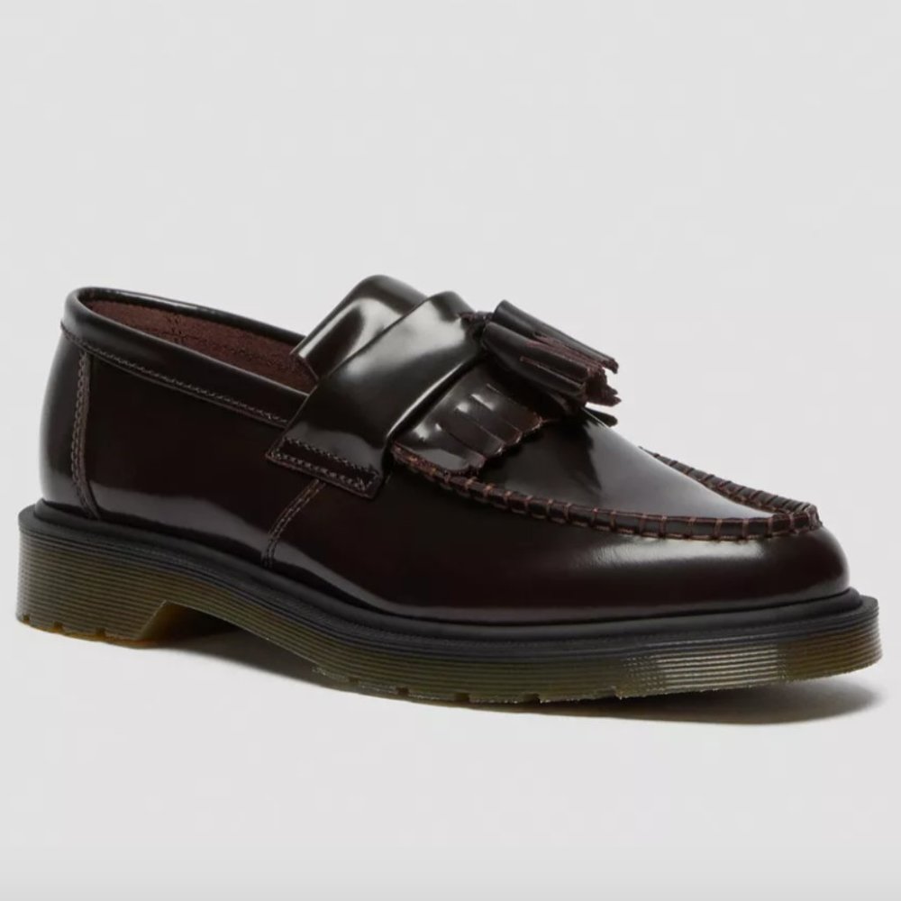 DR. MARTEN ADRIAN ARCADIA LEATHER TASSEL LOAFERS CHERRY RED